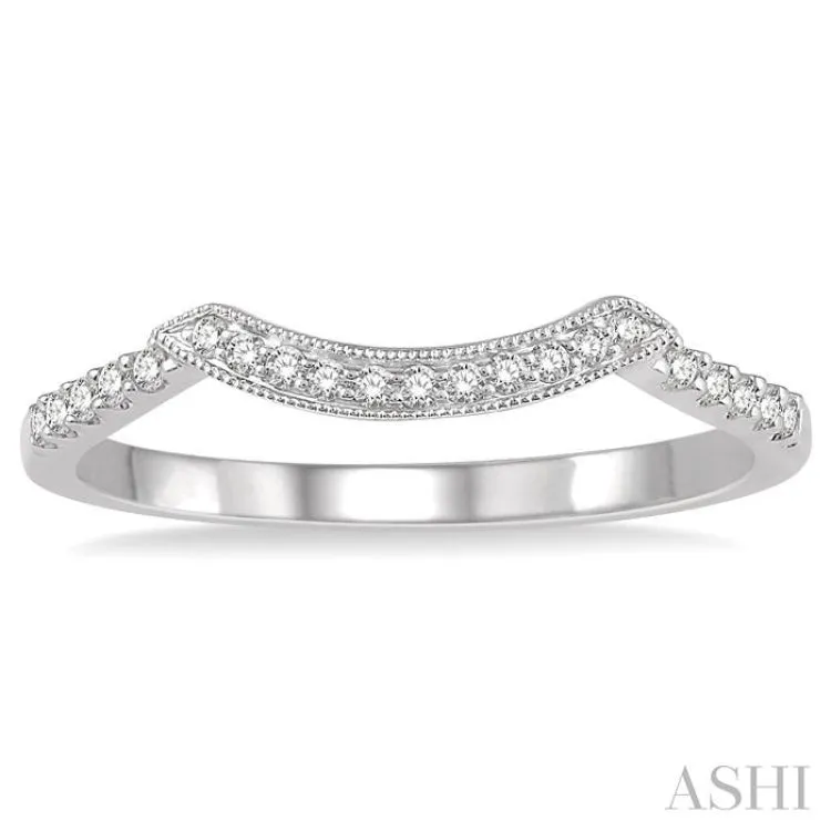 1/10 ctw Arched Bar Accent Round Cut Diamond Wedding Band in 14K White Gold