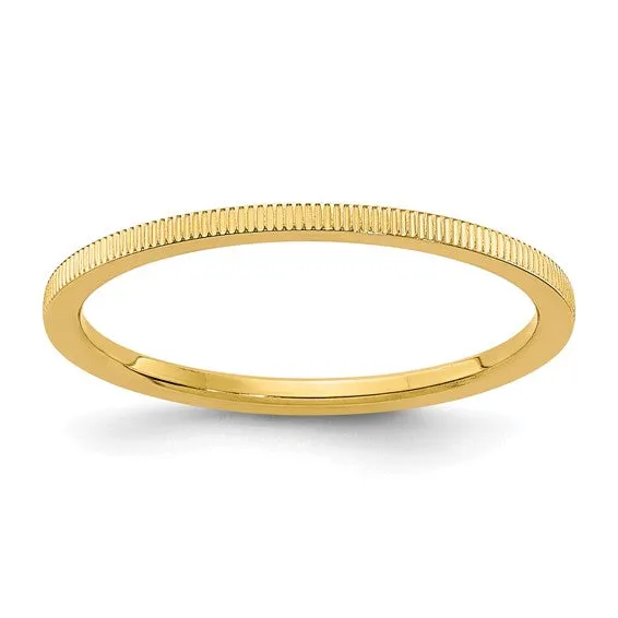 14K Gold 1.2mm Line Pattern Stackable Band