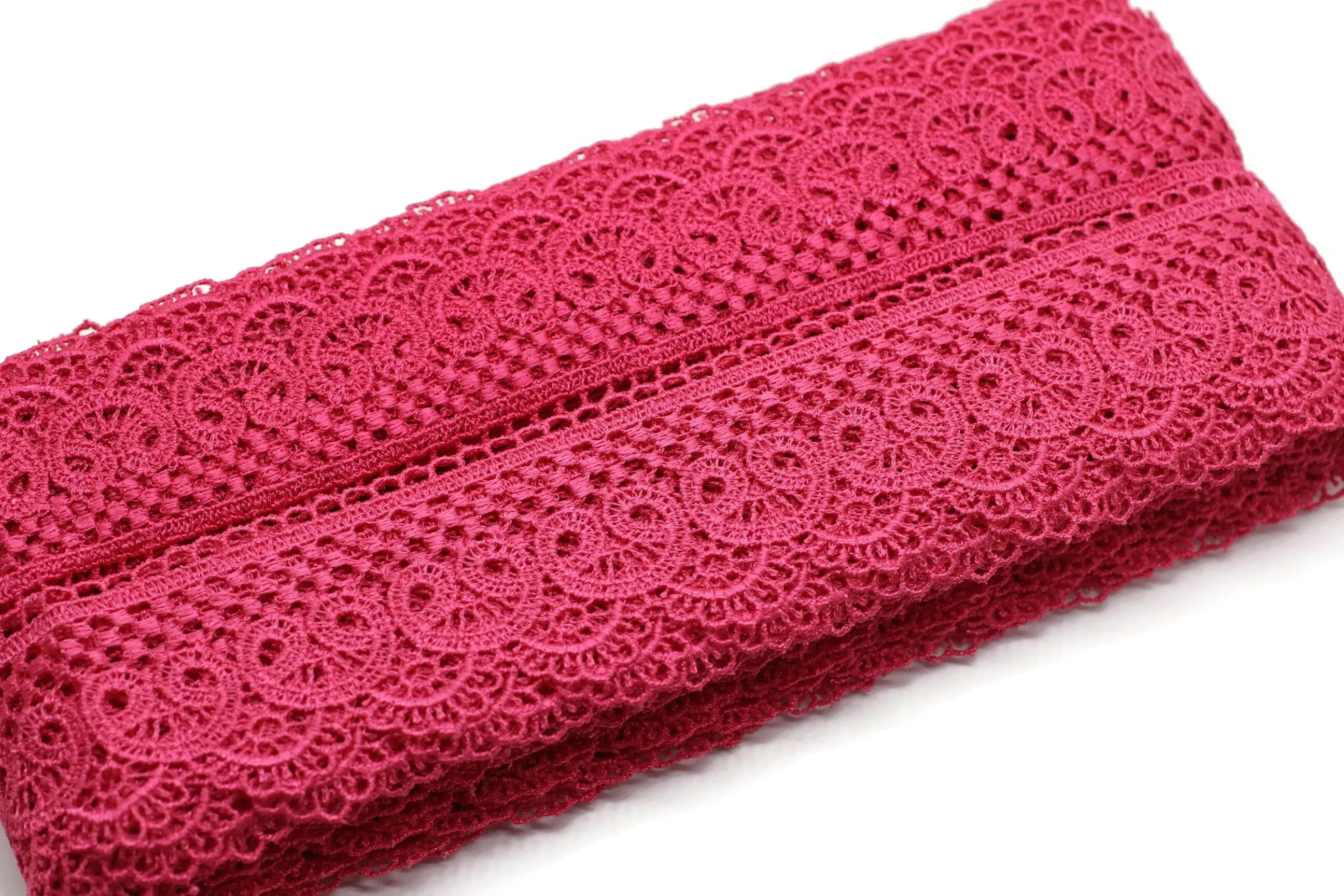 19.6 Yards Pink Bridal Guipure Lace Trim | 2.1 Inches Wide Lace Trim | Geometric Bridal Lace | French Guipure | Guipure Lace Fabric TRM53