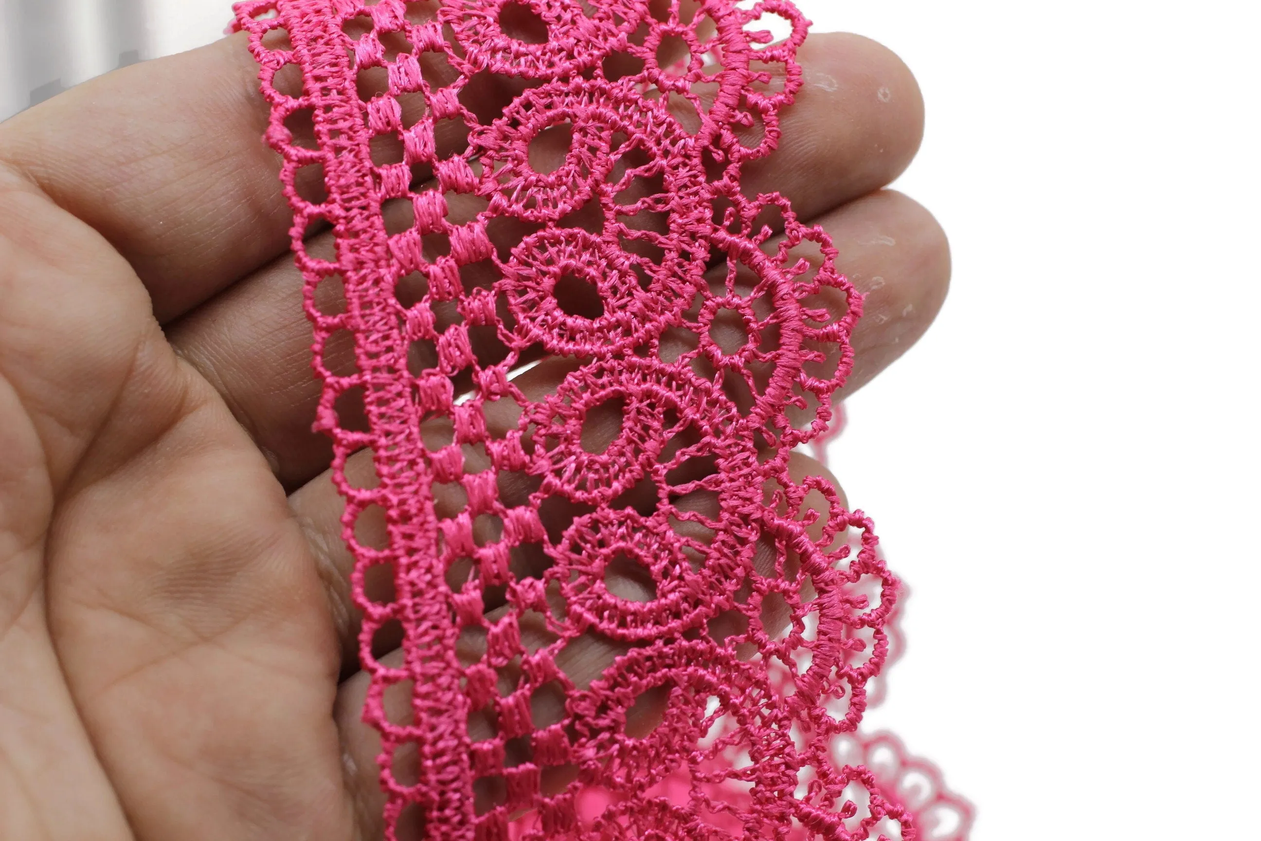 19.6 Yards Pink Bridal Guipure Lace Trim | 2.1 Inches Wide Lace Trim | Geometric Bridal Lace | French Guipure | Guipure Lace Fabric TRM53