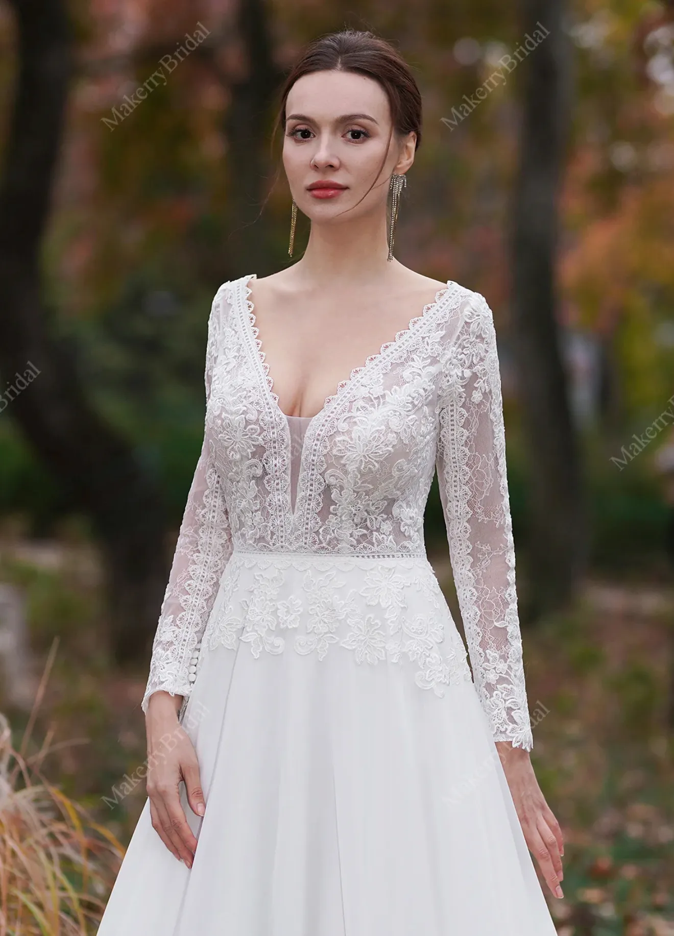 A-Line V-Neck Court Train Chiffon Wedding Dress