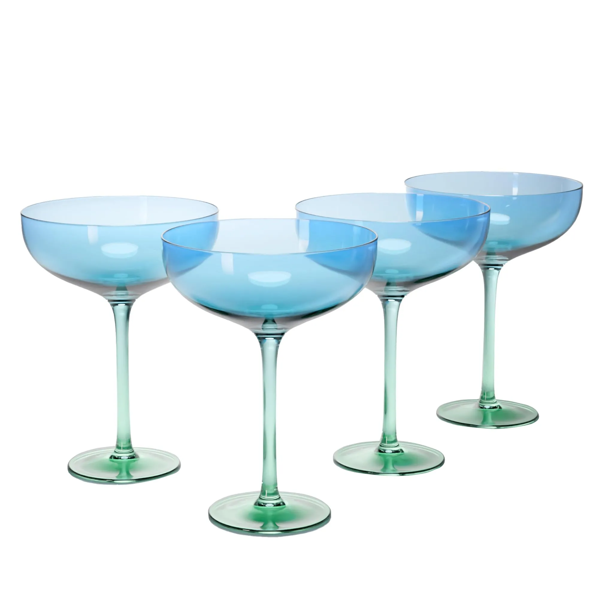 Anko Australia 400ml Dual Tone Champagne Coupe | Set of 4 | Cocktail Glass Set | Bar Accessories for Home, Restaurant & Parties | Suitable for All Occassions | Blue Green