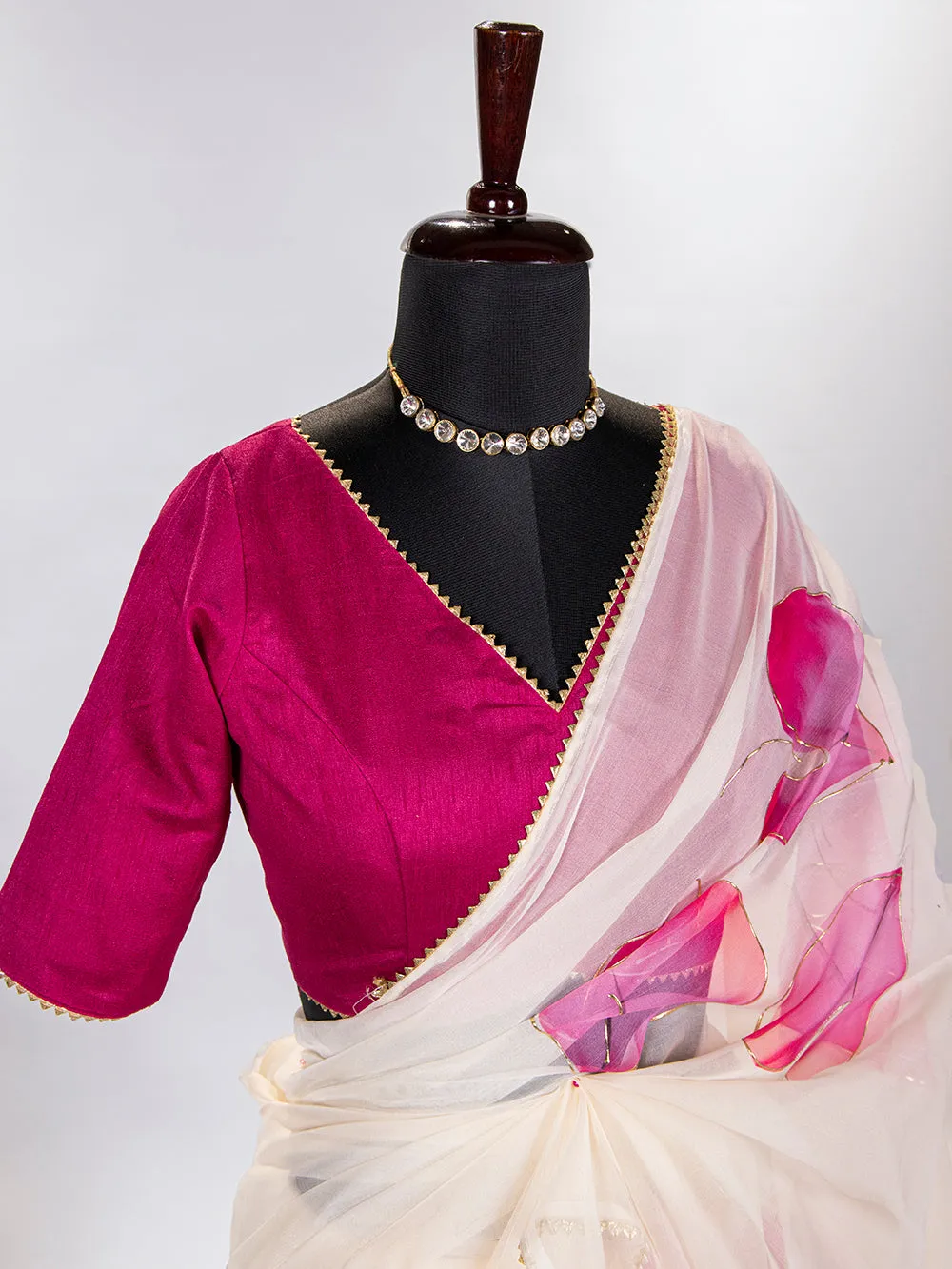 Baby Pink Color Floral & Foil Printed Organza Saree