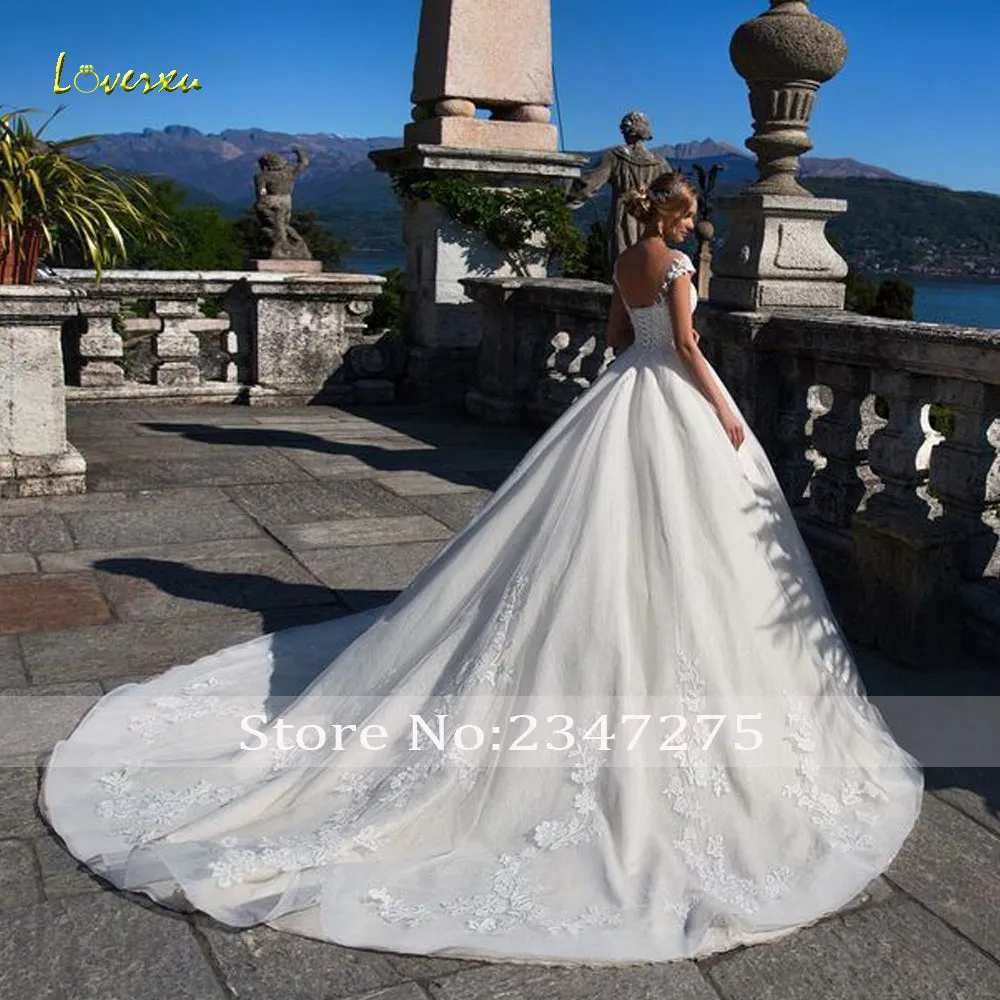 Backless Lace Beaded Court Train Princess A Line Bridal Gown Wedding Dress