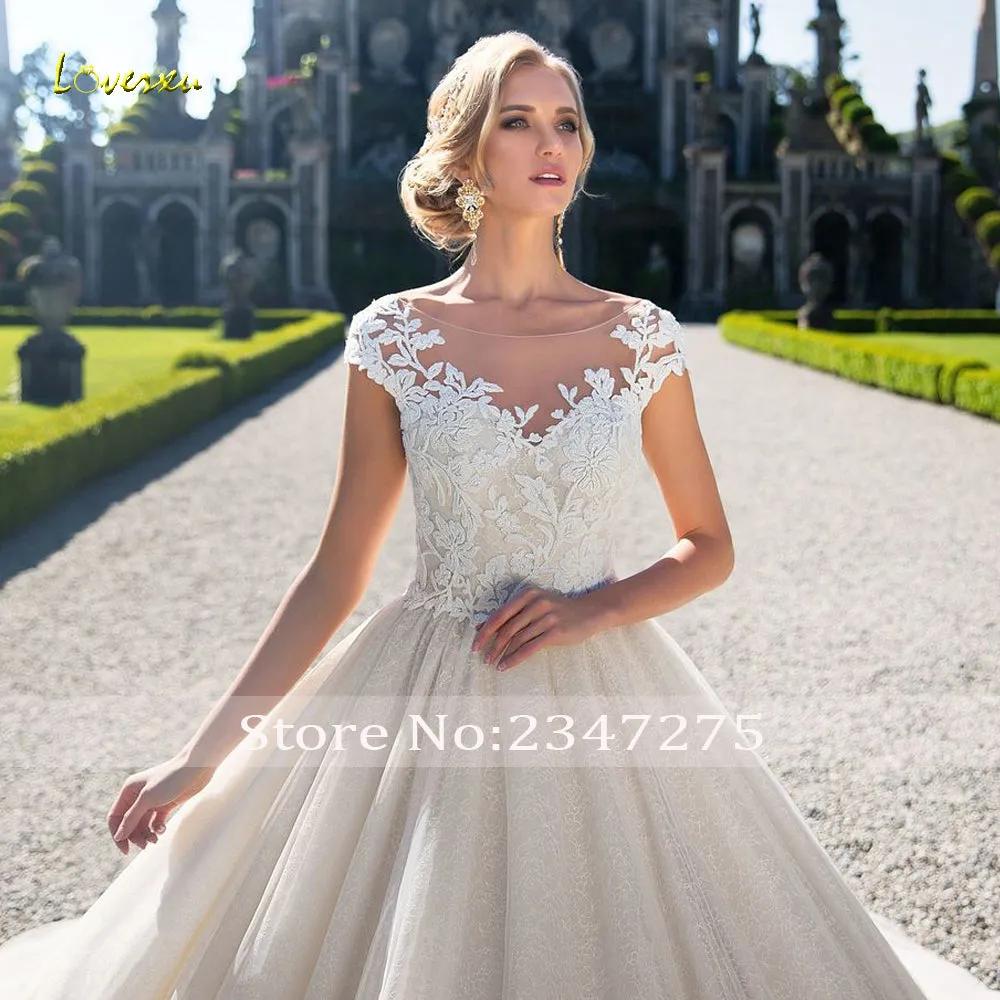 Backless Lace Beaded Court Train Princess A Line Bridal Gown Wedding Dress