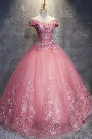 Ball Gown Off-the-Shoulder  Tulle Wedding Dress With Appliques  WD196