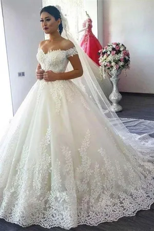 Ball Gown Off The Shoulder White Lace Wedding Dress