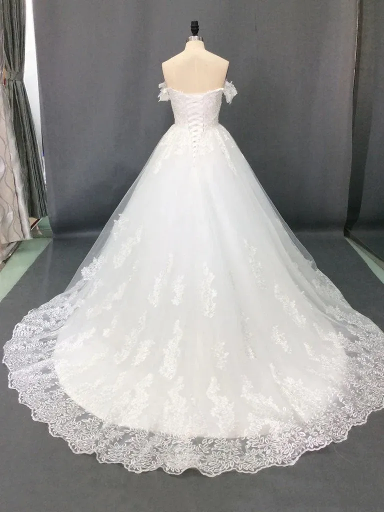 Ball Gown Off The Shoulder White Lace Wedding Dress