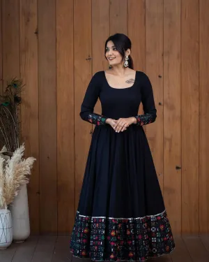 Black Anarkali Gown in Faux Georgette with Embroidery Sequence Work