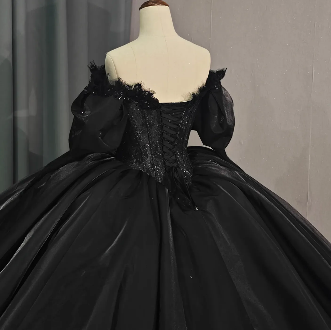 Black Ball Gown Quinceanera Long Sleeves Dress