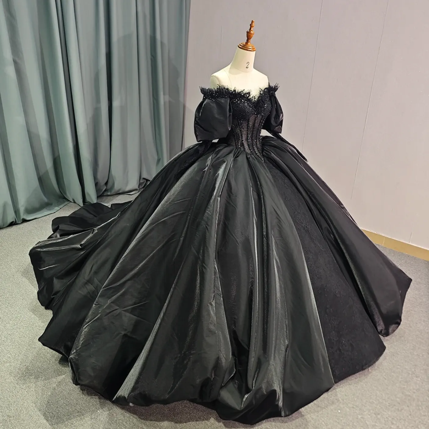 Black Ball Gown Quinceanera Long Sleeves Dress