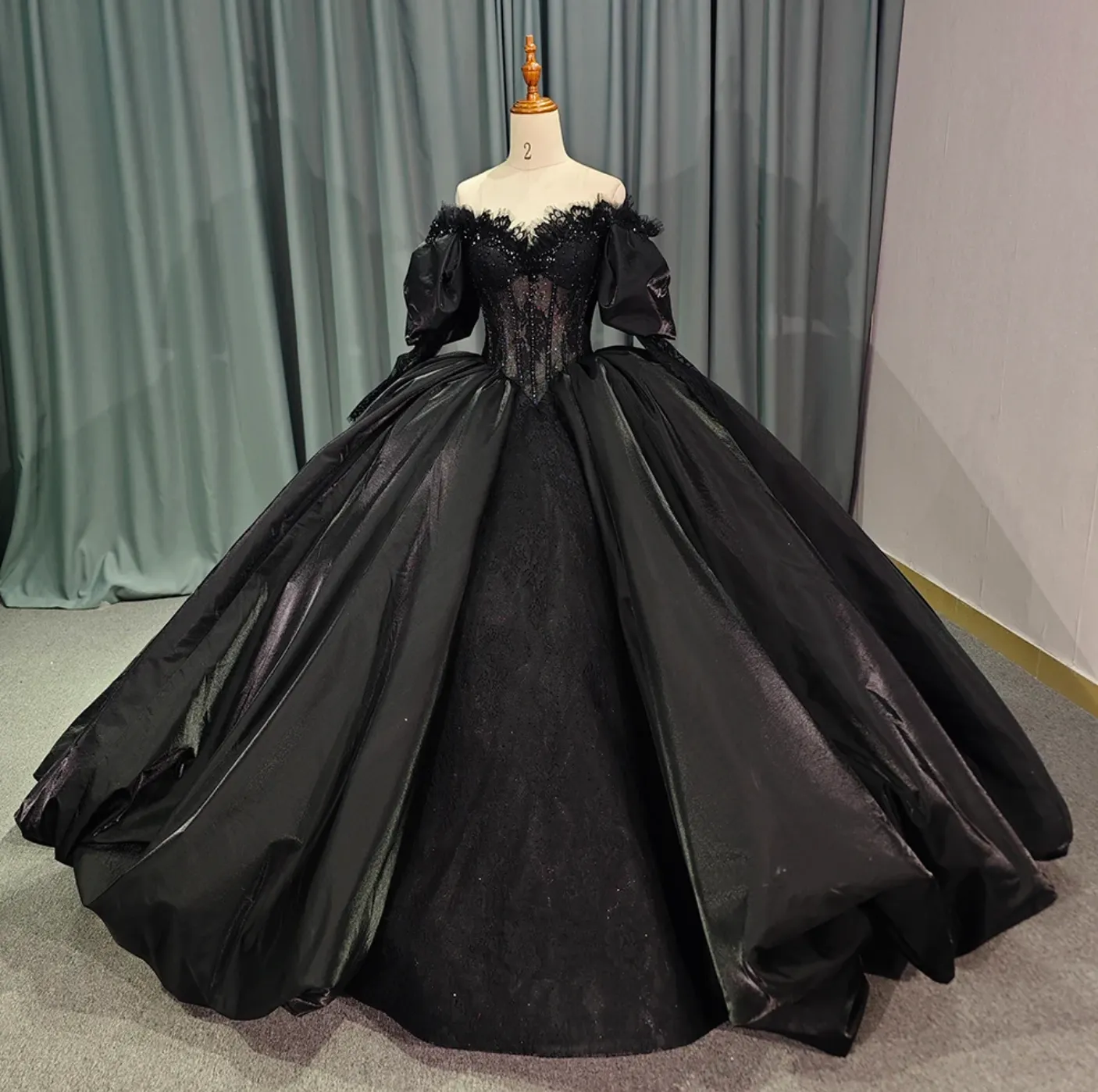 Black Ball Gown Quinceanera Long Sleeves Dress