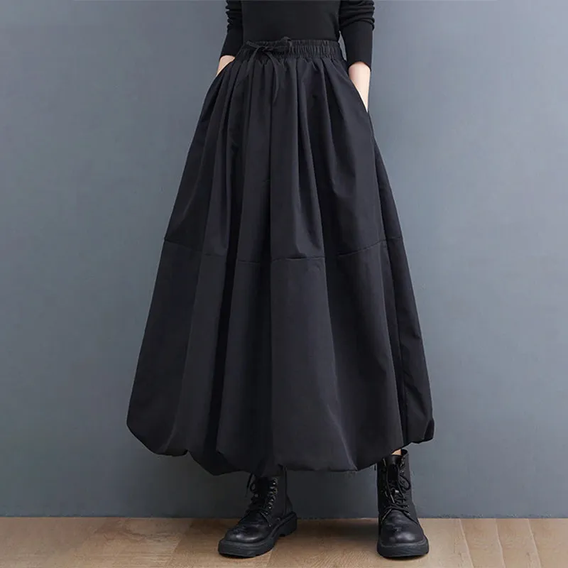 Black Vintage High Waist Pleated Loose Skirts