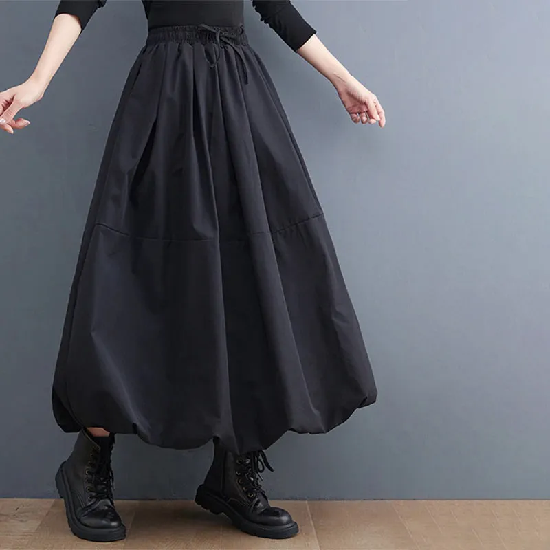 Black Vintage High Waist Pleated Loose Skirts