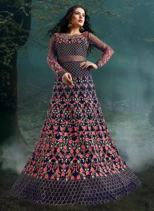 Blue Wedding Lehenga Style Anarkali Suit