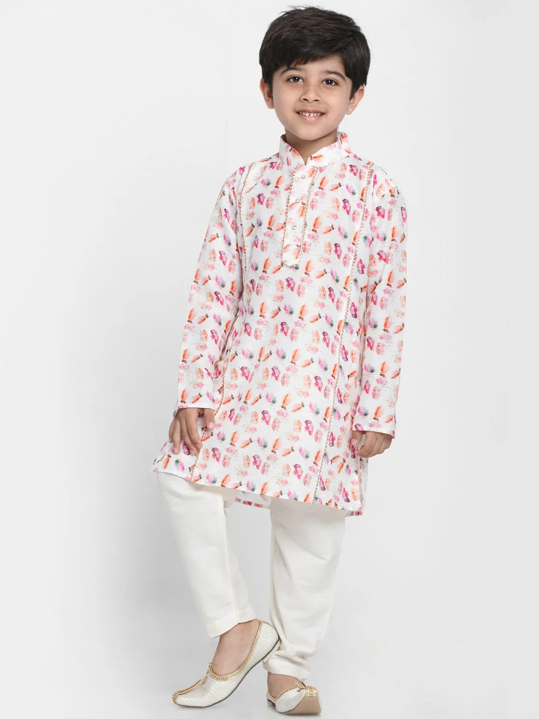 Boy's Multicolored Base White Kurta - Vastramay Boys