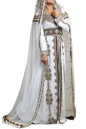 Brown and White Color Crepe With Veil Caftan