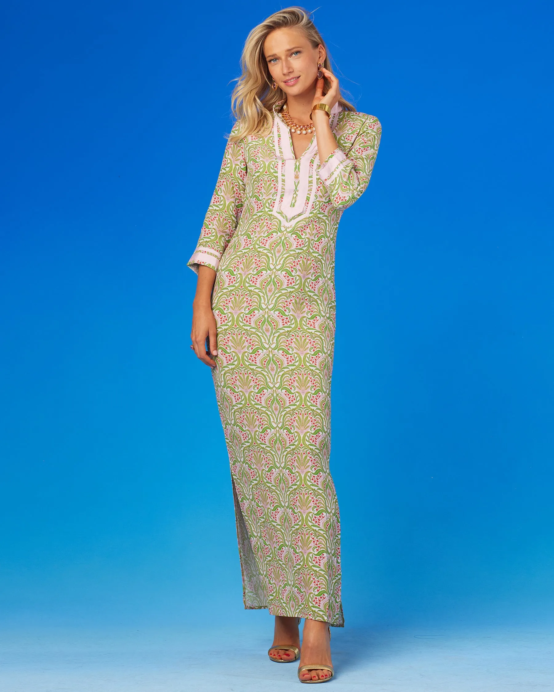 Capri Long Tunic Dress in Delicate Ferns