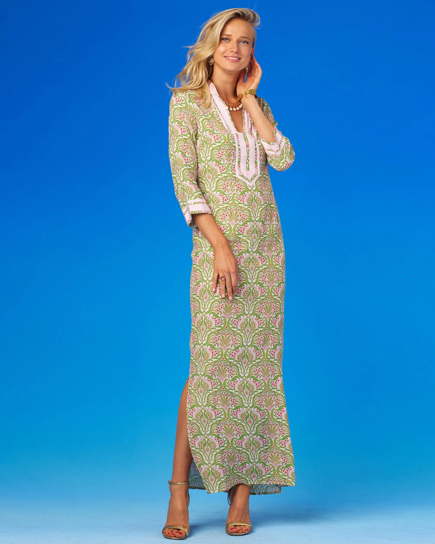 Capri Long Tunic Dress in Delicate Ferns