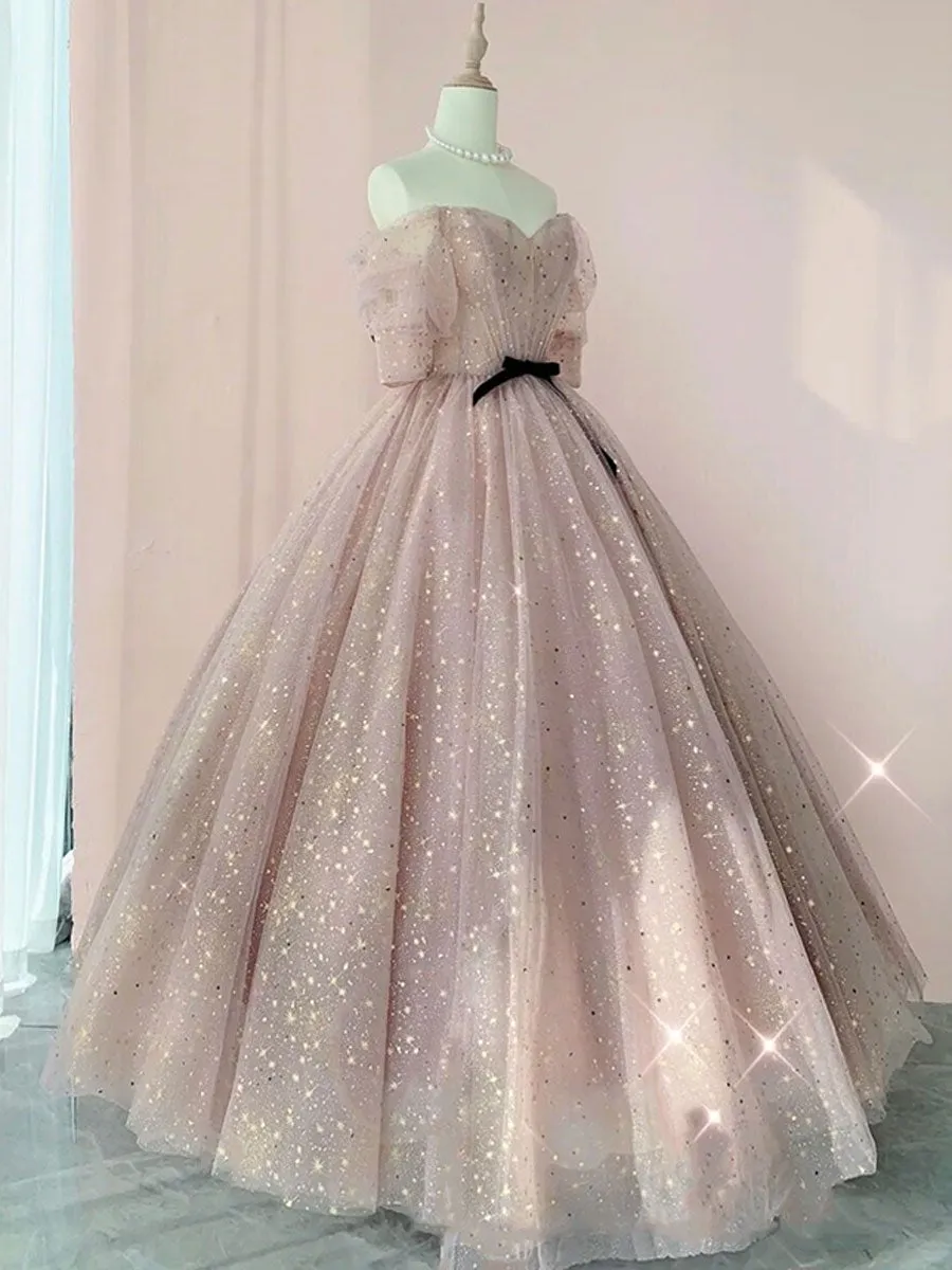 Champagne tulle long prom dress tulle long evening dress