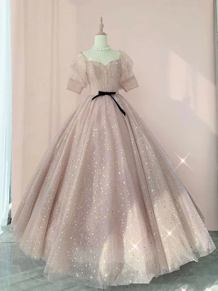 Champagne tulle long prom dress tulle long evening dress