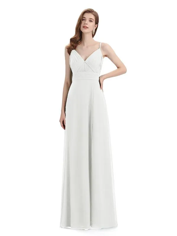 Chiffon Spaghetti Strap V-neck Floor-Length Long Bridesmaid Dresses