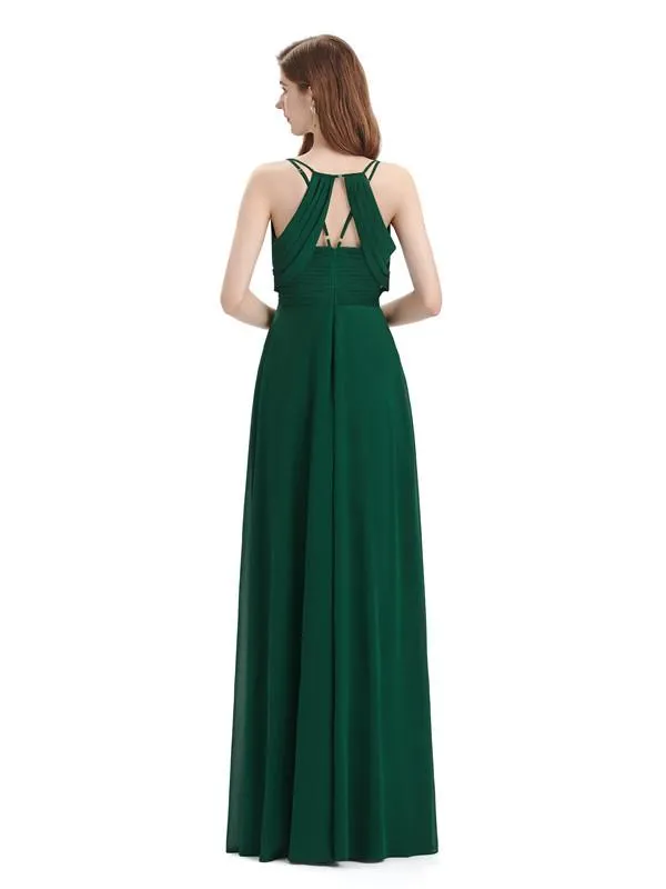 Chiffon Spaghetti Strap V-neck Floor-Length Long Bridesmaid Dresses