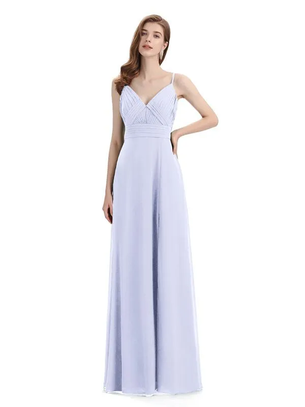 Chiffon Spaghetti Strap V-neck Floor-Length Long Bridesmaid Dresses