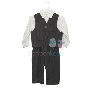 Christening Suit Set 5 Piece Pinstripe Charcoal