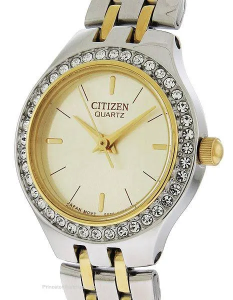 Citizen Quartz Ladies Two-Tone Crystal Watch - Champagne Dial - Bracelet