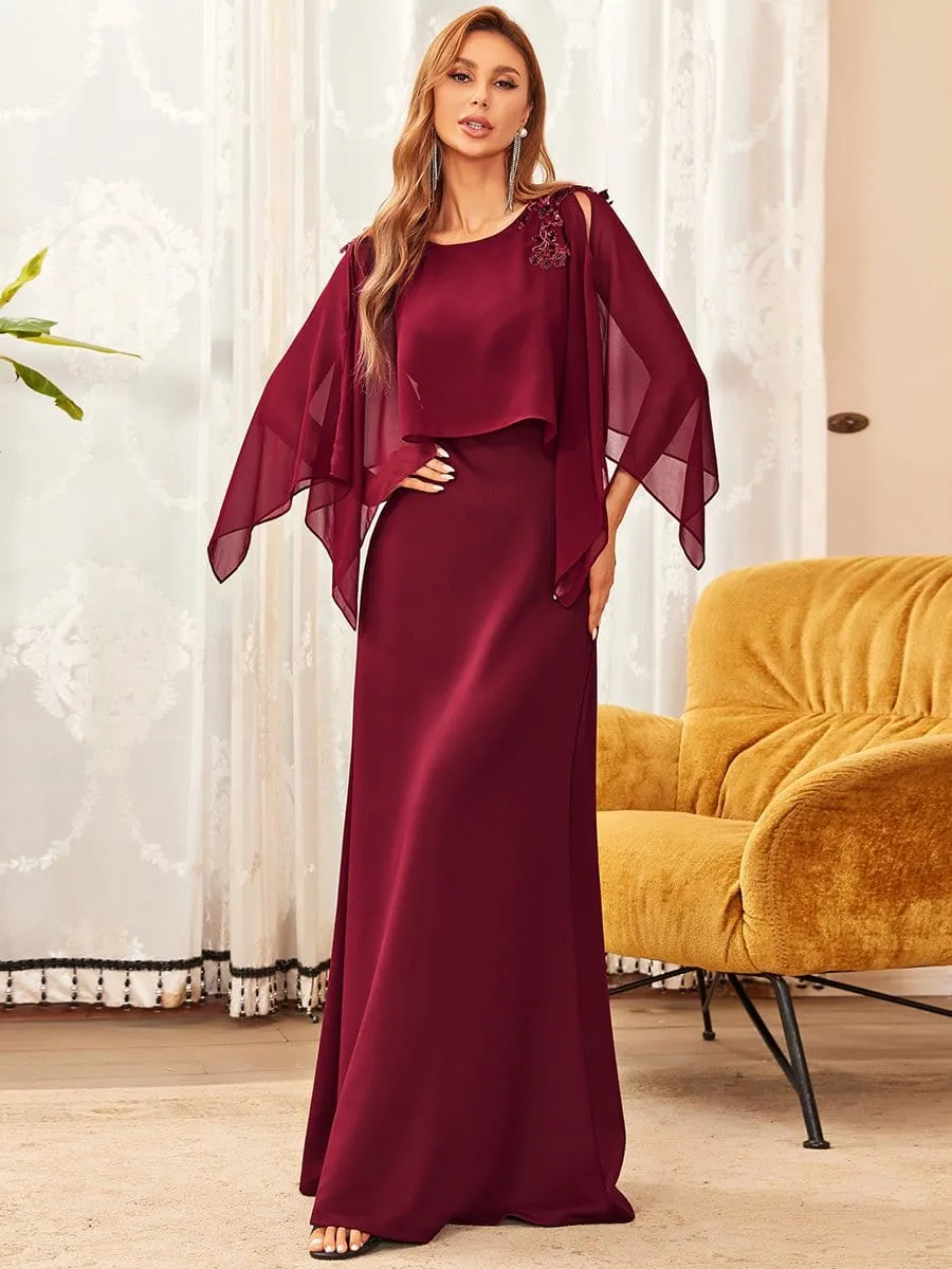 Column Split Long-Sleeve Sequin Mother of the Bride Dress