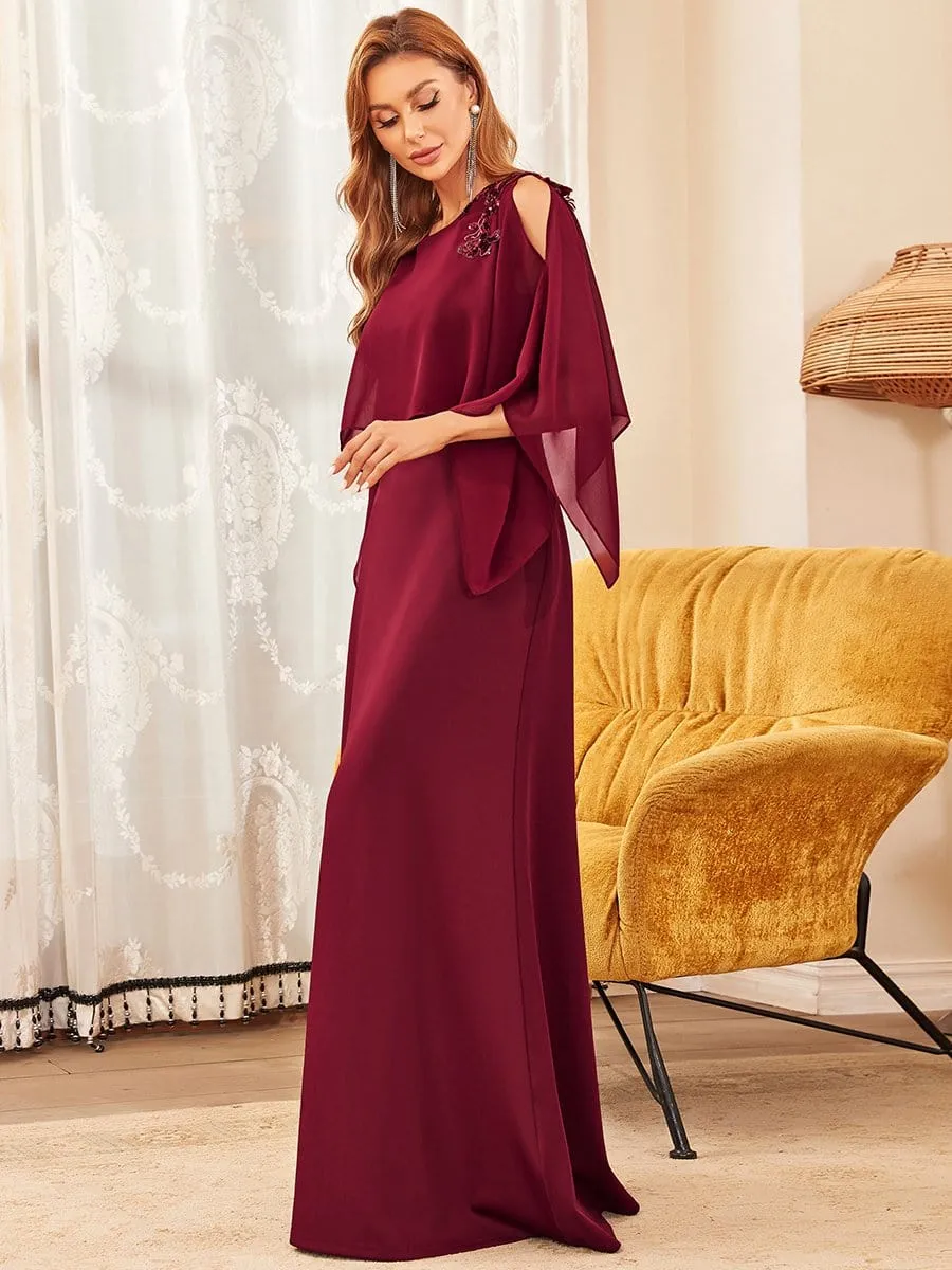 Column Split Long-Sleeve Sequin Mother of the Bride Dress