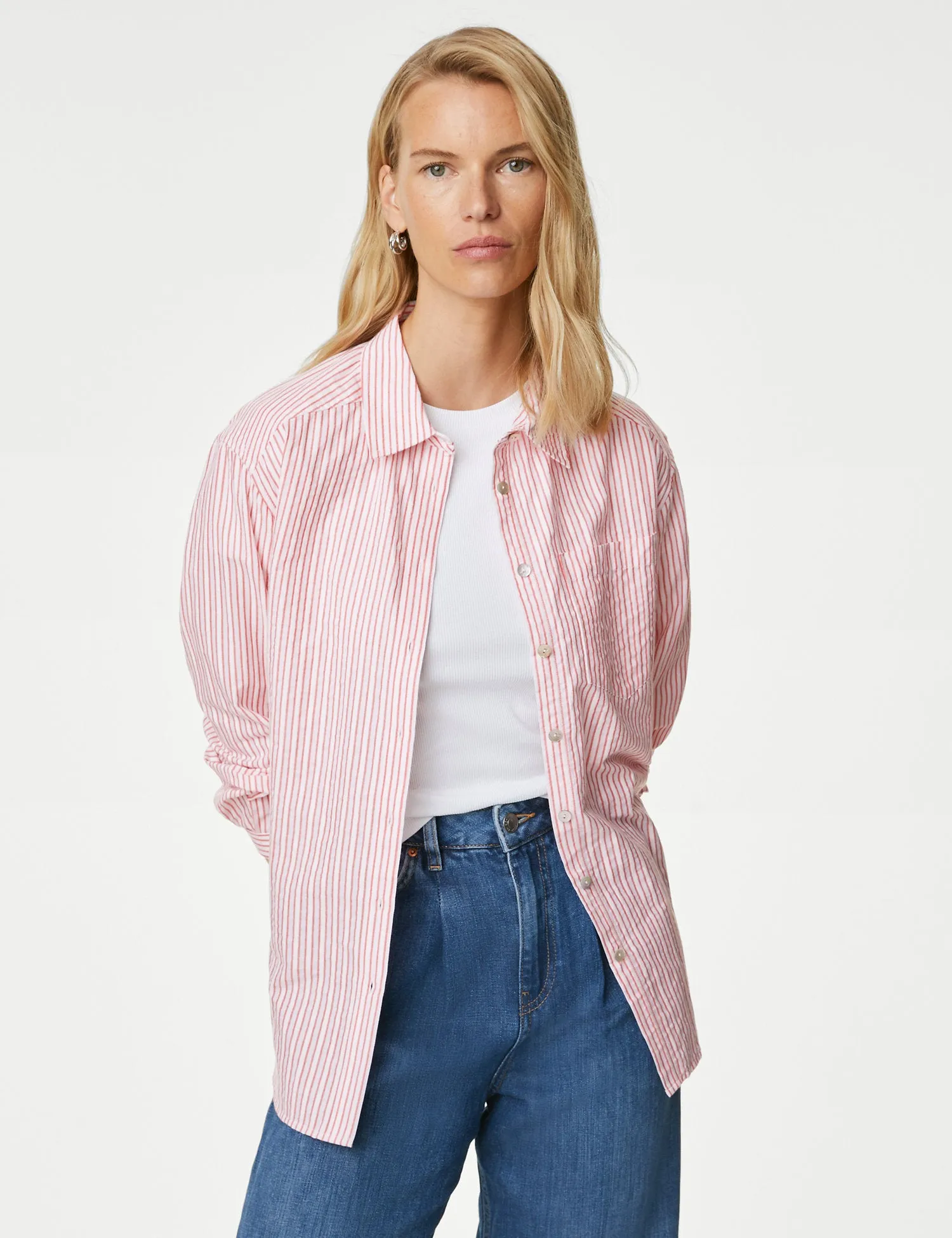 Cotton Rich Striped Collared Shirt