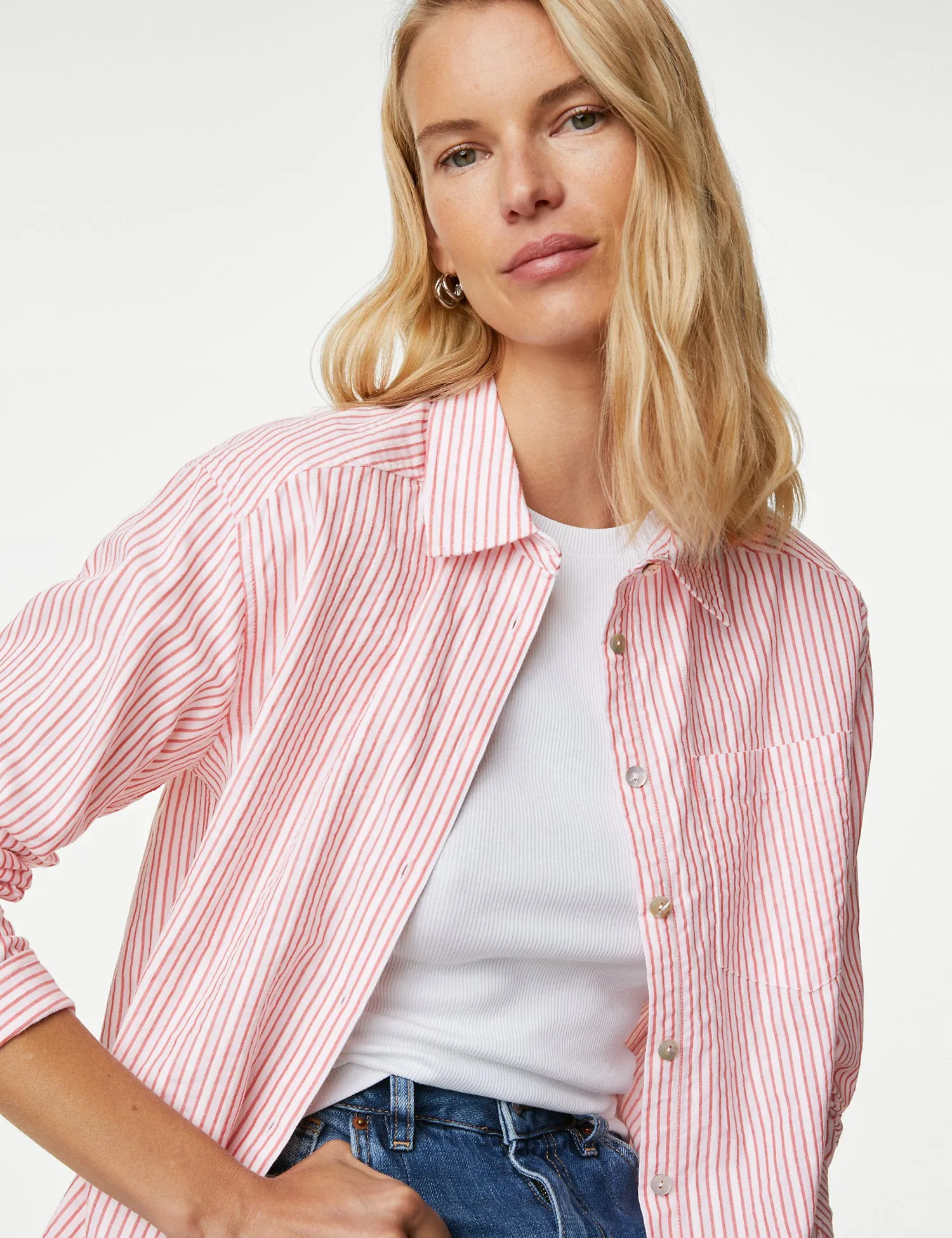 Cotton Rich Striped Collared Shirt