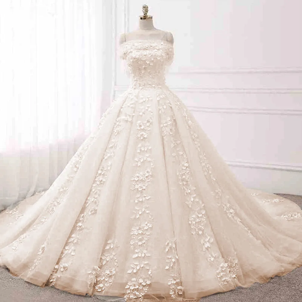 Custom-made Lace Princess Ball Gown Wedding Dress with Beading and Sequins