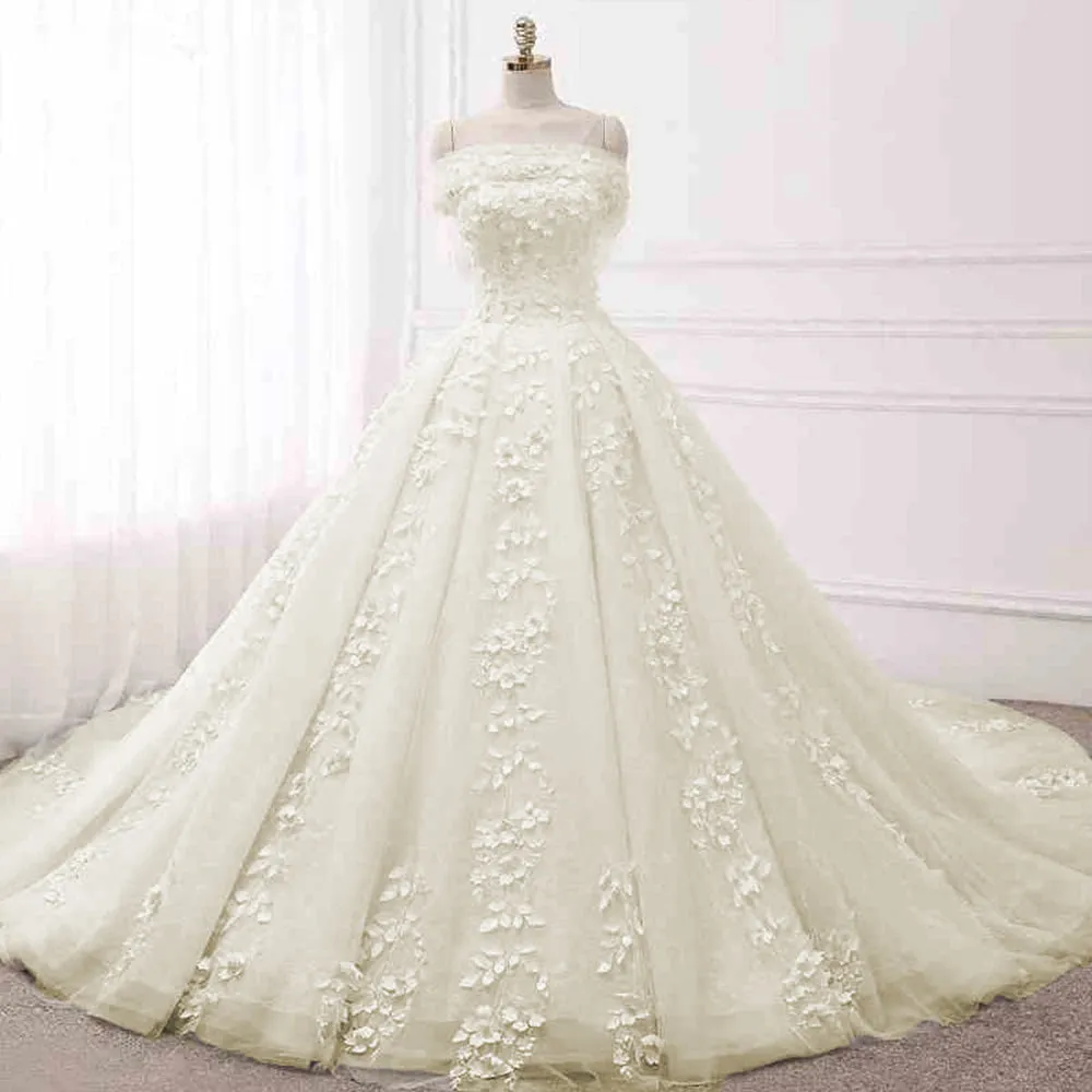 Custom-made Lace Princess Ball Gown Wedding Dress with Beading and Sequins