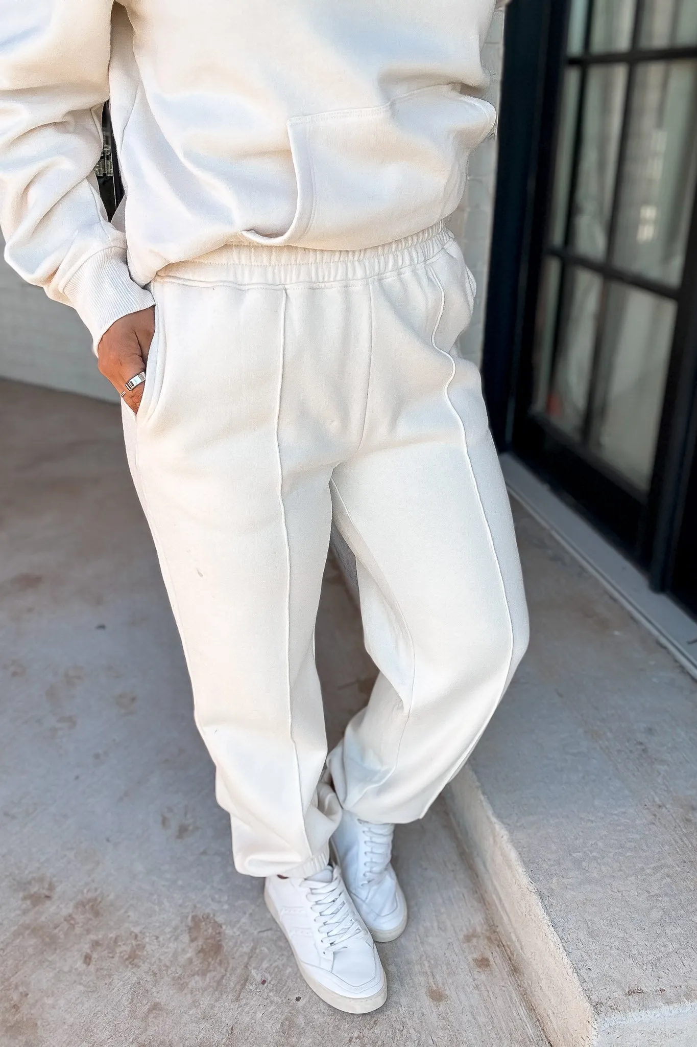 Cute Take Cream High Waisted Pintuck Sweatpants