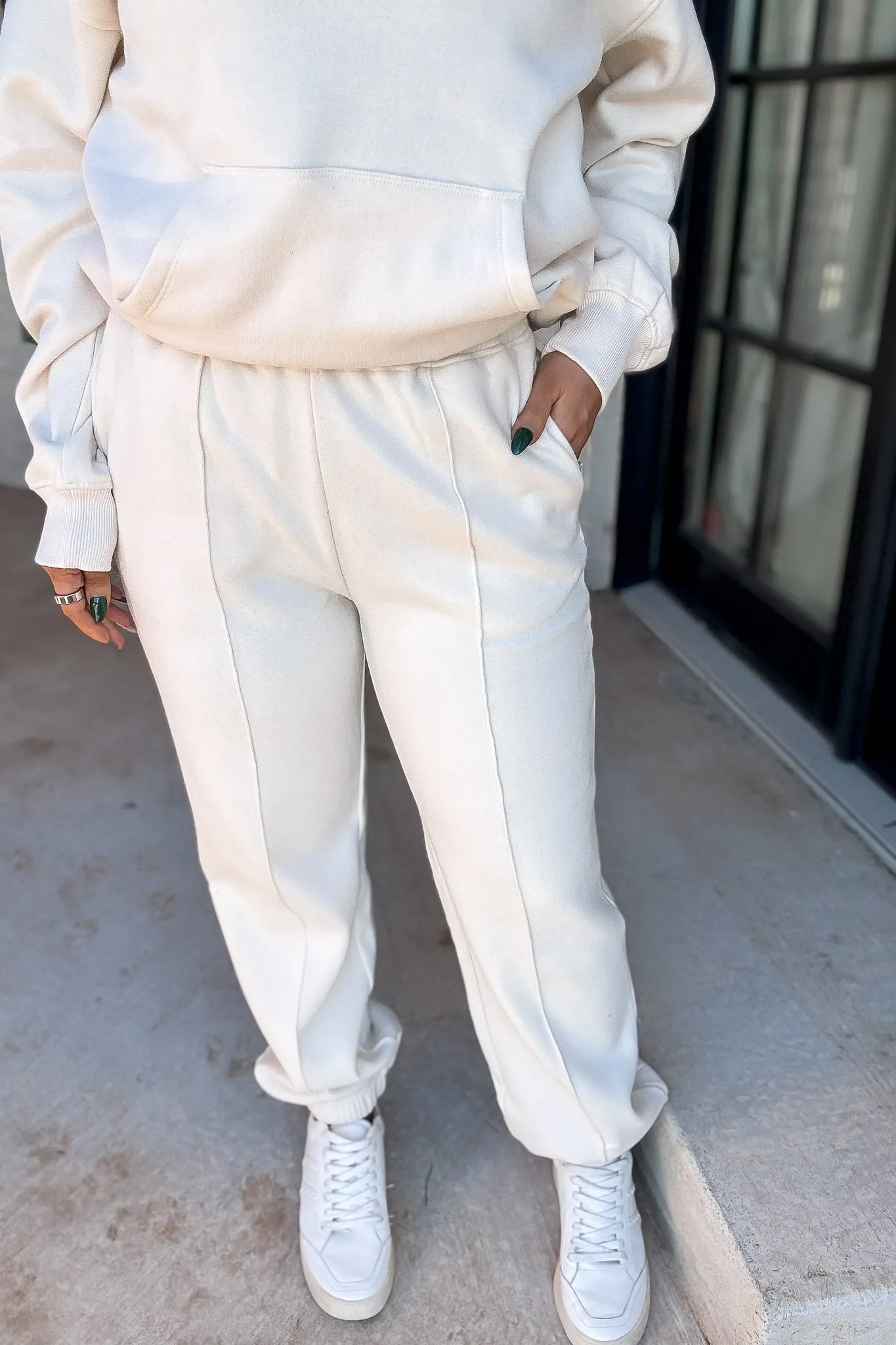 Cute Take Cream High Waisted Pintuck Sweatpants