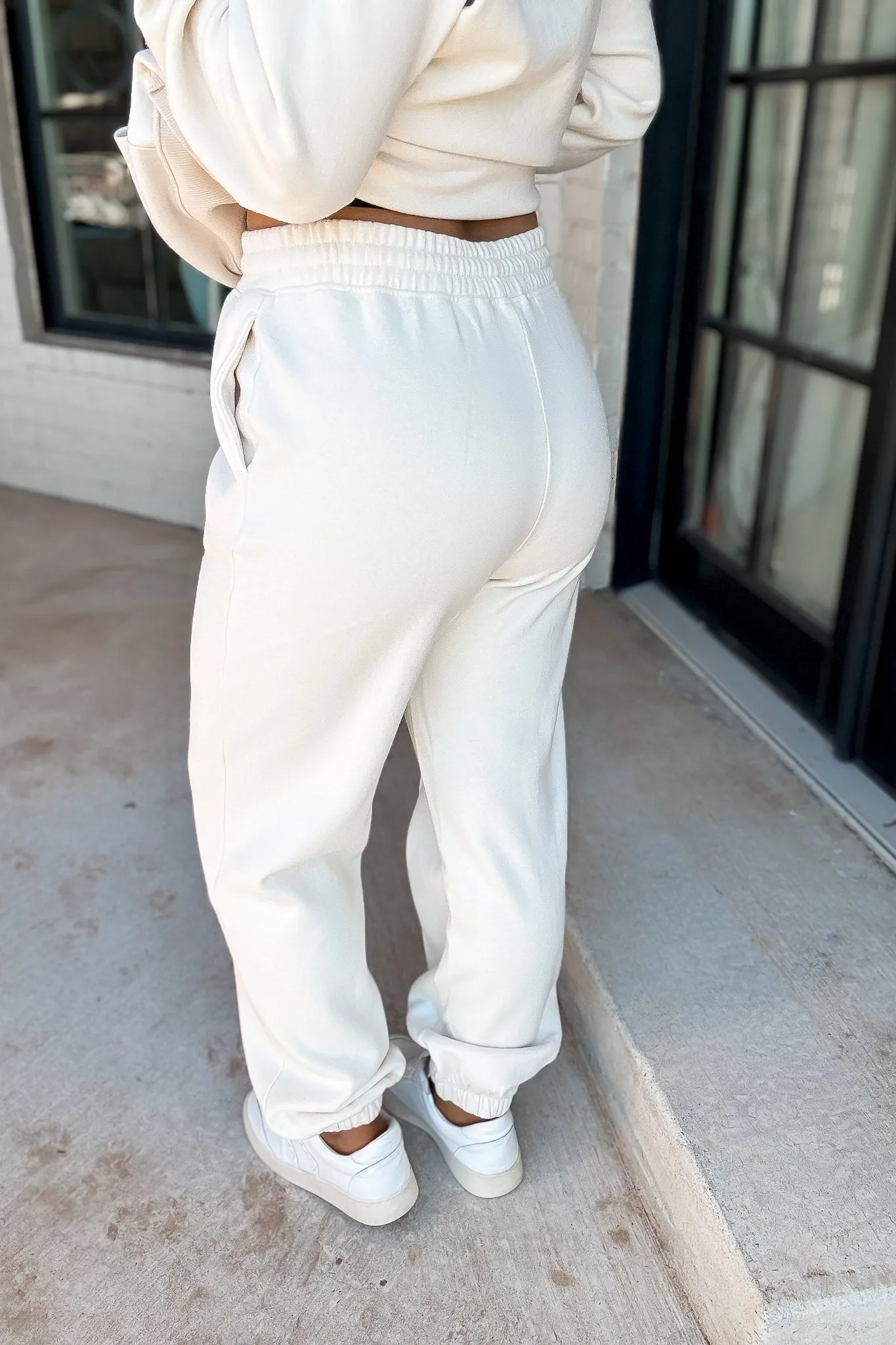 Cute Take Cream High Waisted Pintuck Sweatpants