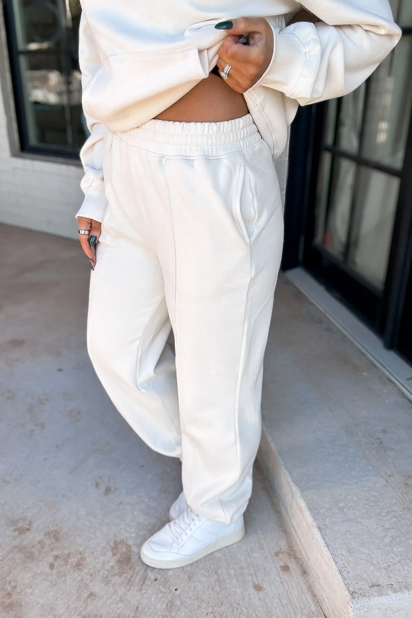 Cute Take Cream High Waisted Pintuck Sweatpants