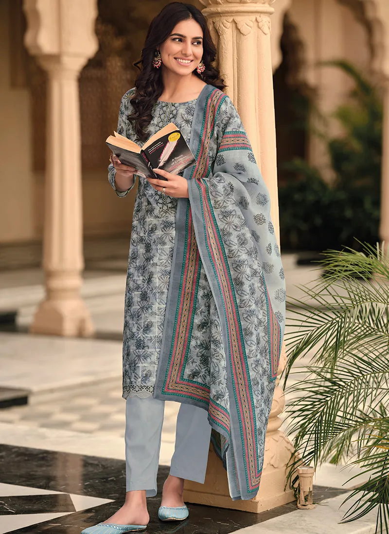 Deep Grey Floral Handwork Embroidery Pakistani Pant Style Suit