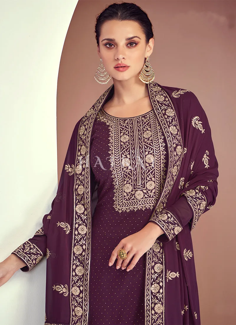 Deep Wine Traditional Pakistani Salwar Kameez