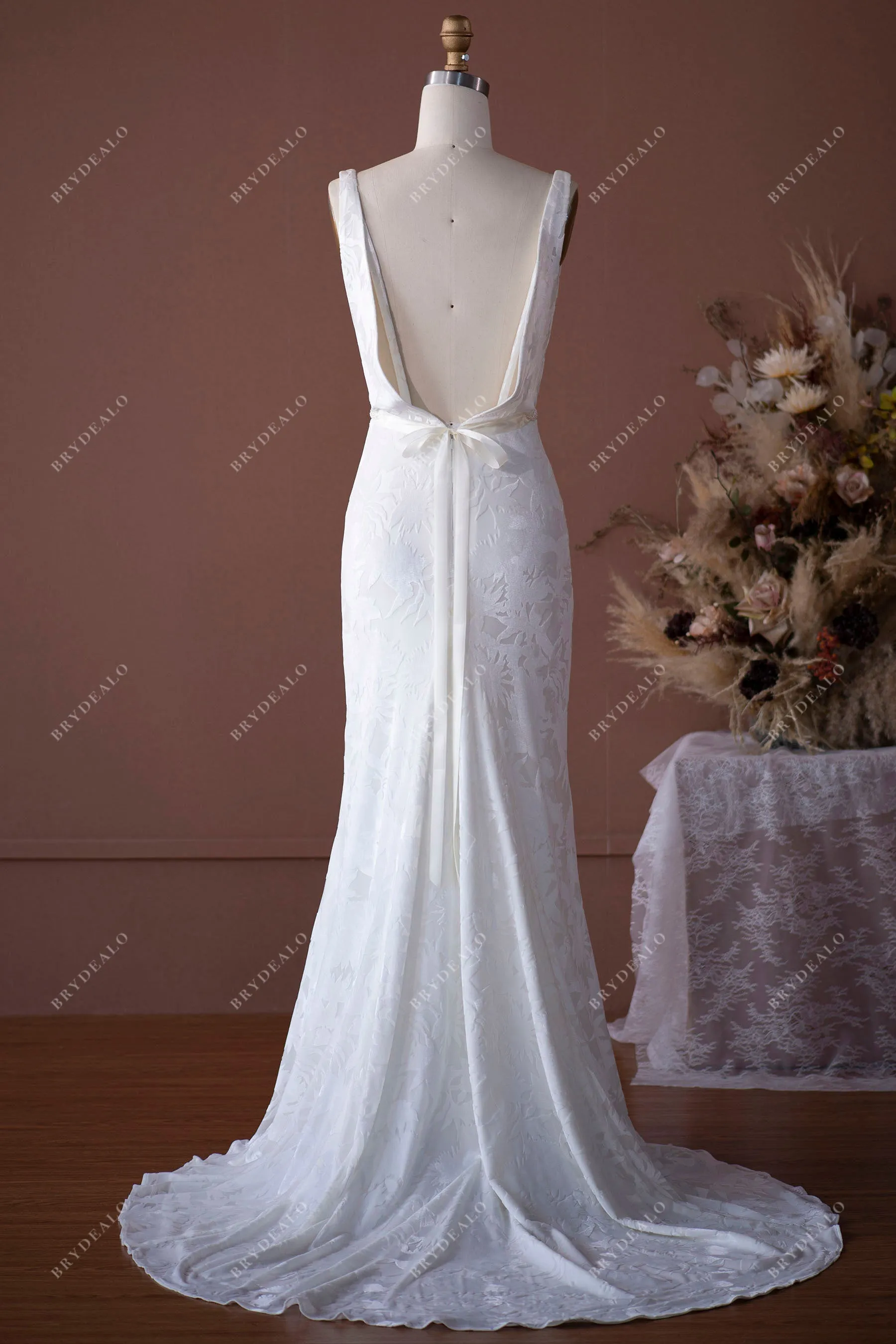 Designer Burnout Velvet Square Neck Mermaid Classic Wedding Dress