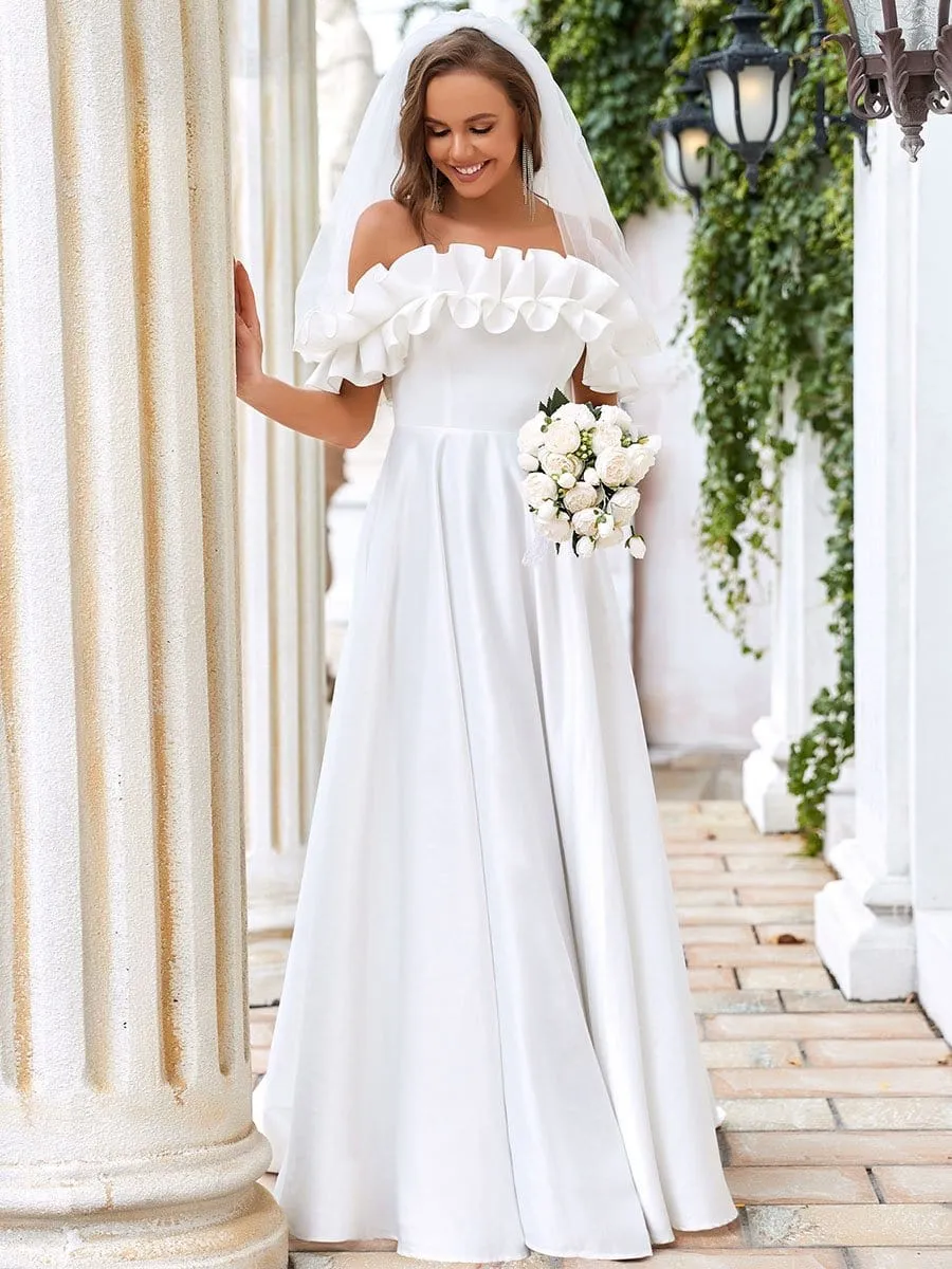 Double Ruffle Sleeveless A-line Floor-Length Wedding Dress