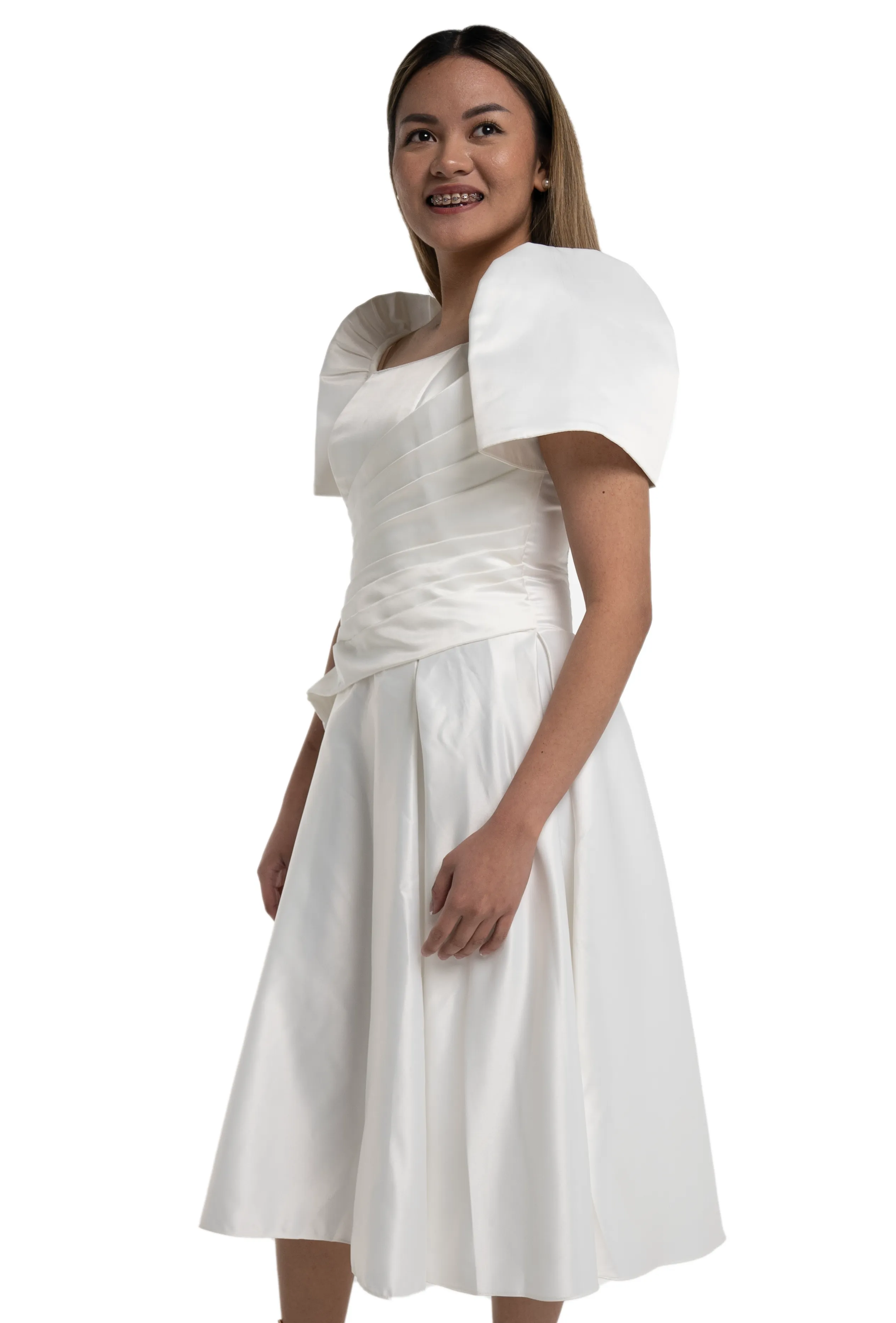 Duchess White Modern Filipiniana Midi Dress - Heart - JB68