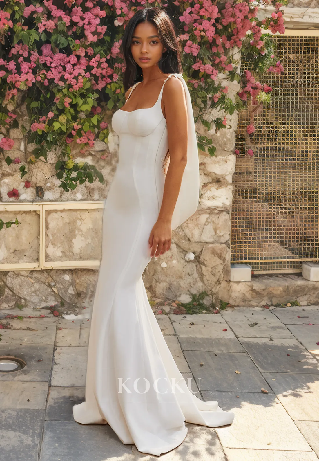 Elegant & Simple Spaghetti Straps Square Mermaid Wedding Dress