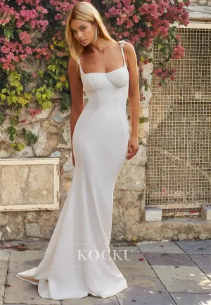 Elegant & Simple Spaghetti Straps Square Mermaid Wedding Dress