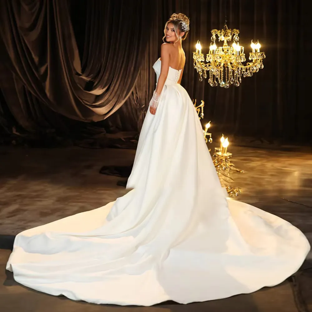 Elegant Boat Neck A-Line Wedding Dress with Crystal Belt and Corset Back