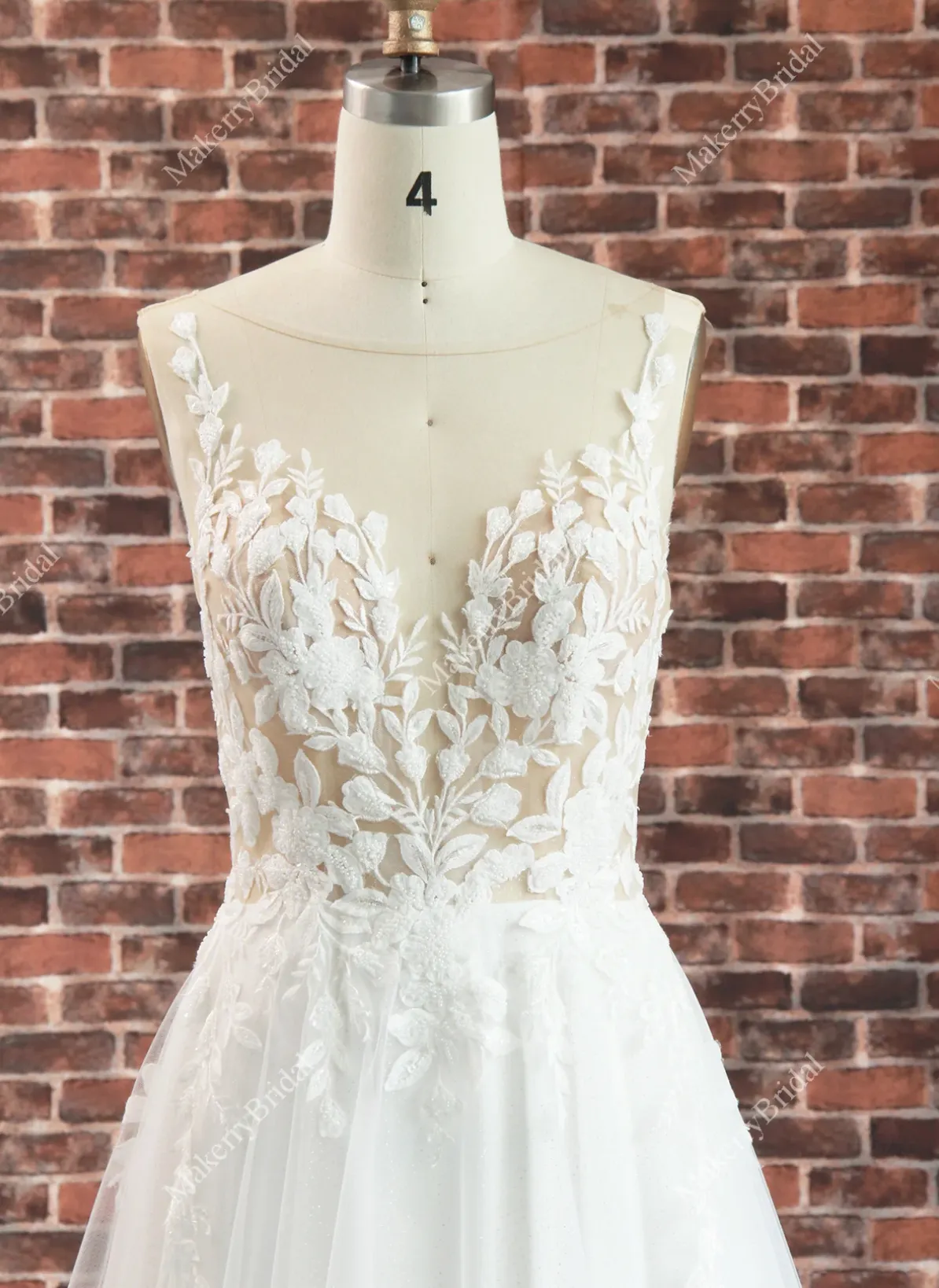 Elegant Illusion Appliques A Line Wedding Dress