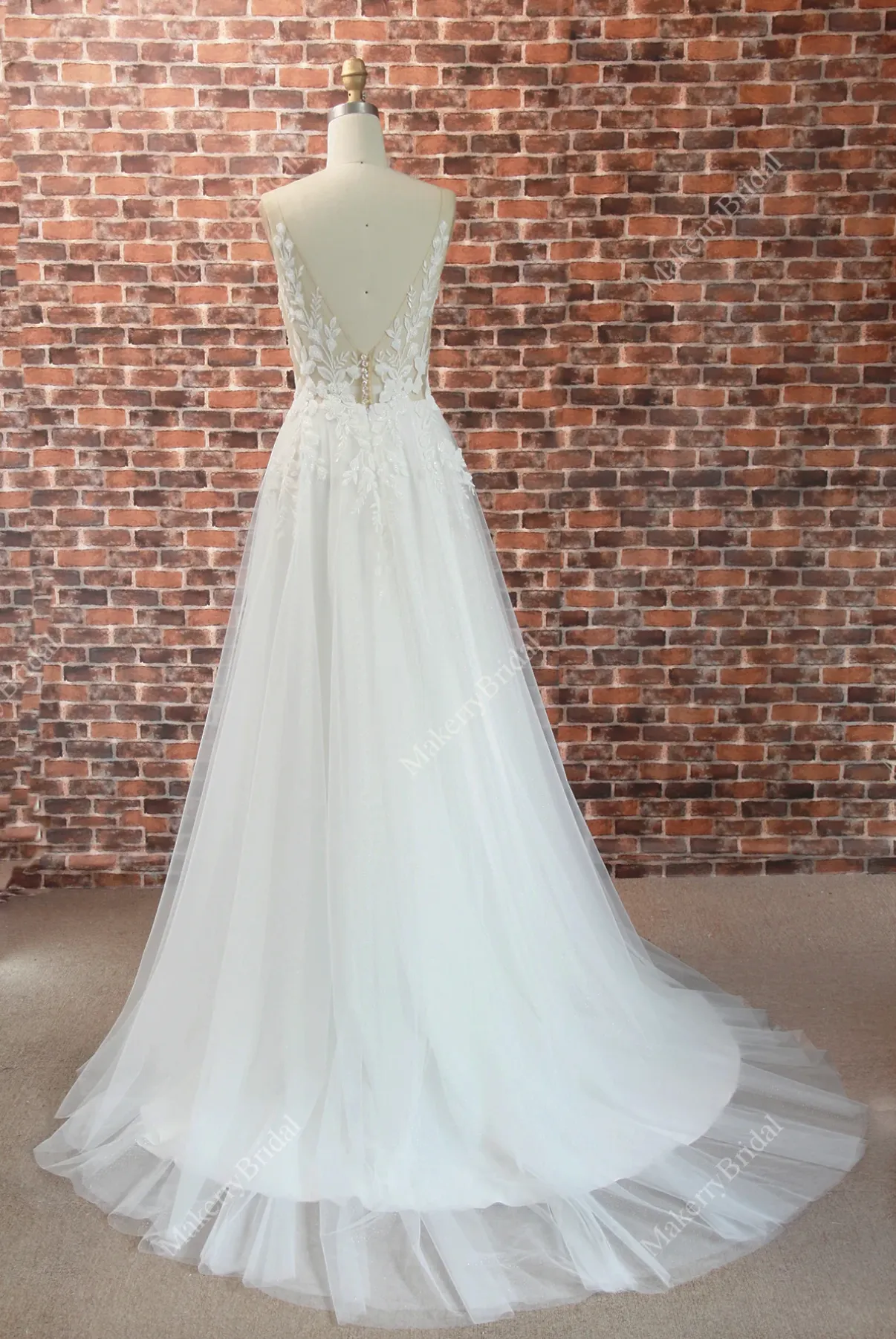 Elegant Illusion Appliques A Line Wedding Dress